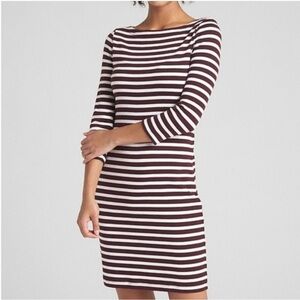 Gap Modern Boatneck Dress Medium Burgundy And White Stripe Nautical Casual NWT
